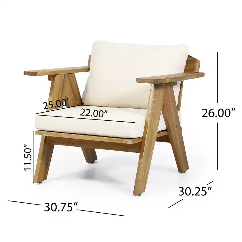 Chaises de jardin Okak Rusitc Acacia Wood Patio Club Upholstered Accent Chairs, lot de 2, chaises de jardin de style bohème avec finition teck, sièges de mobilier d'extérieur