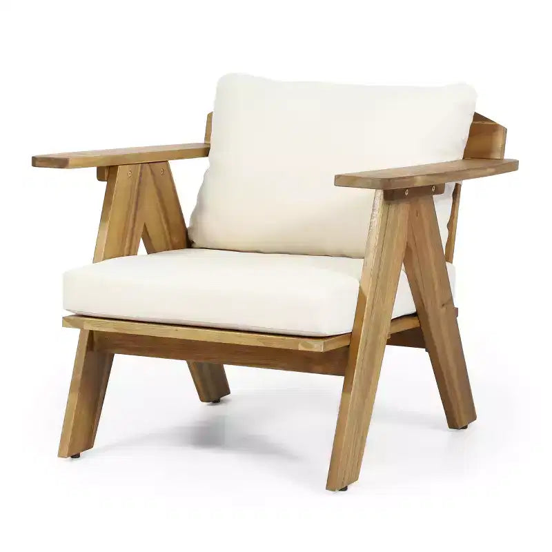Chaises de jardin Okak Rusitc Acacia Wood Patio Club Upholstered Accent Chairs, lot de 2, chaises de jardin de style bohème avec finition teck, sièges de mobilier d'extérieur
