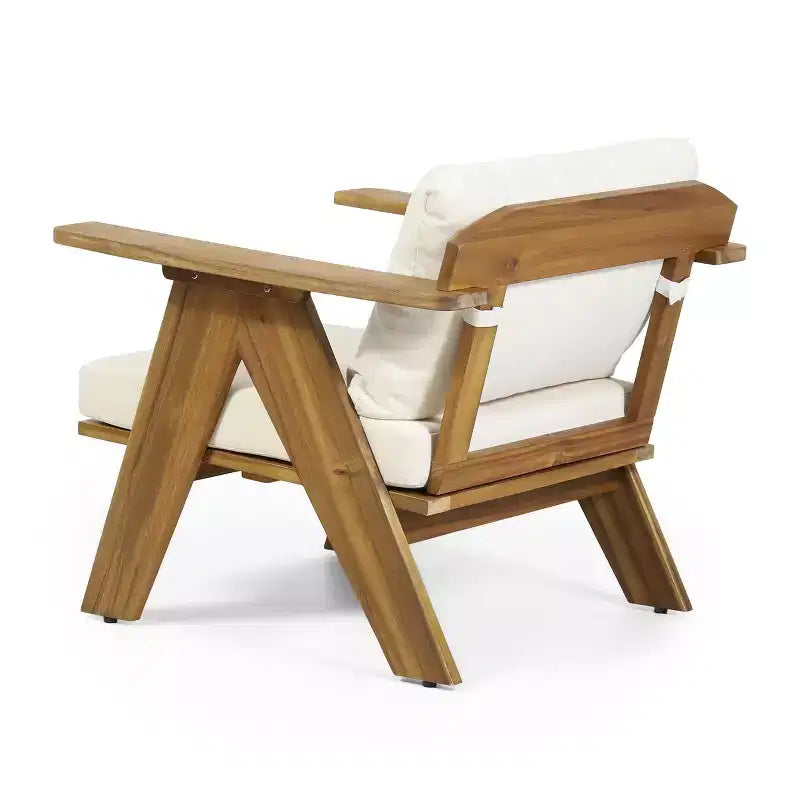 Chaises de jardin Okak Rusitc Acacia Wood Patio Club Upholstered Accent Chairs, lot de 2, chaises de jardin de style bohème avec finition teck, sièges de mobilier d'extérieur