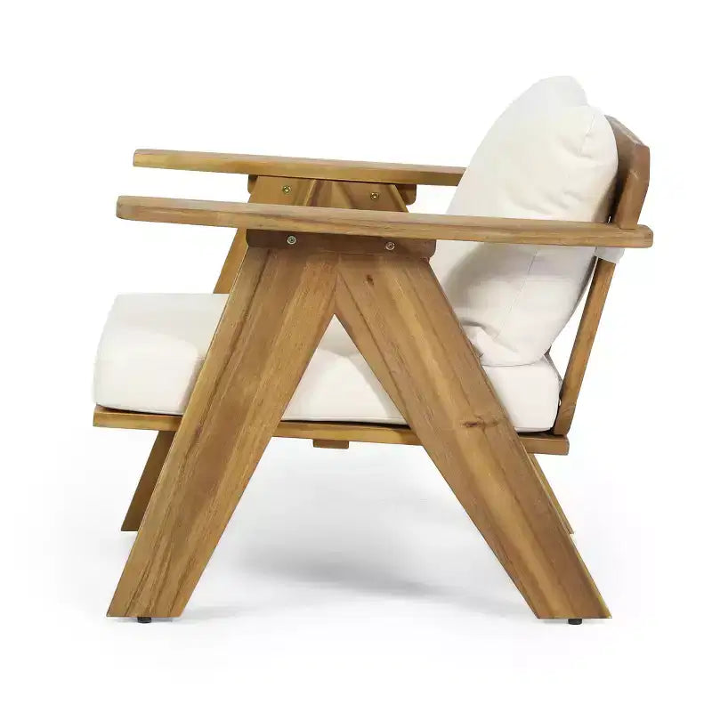 Chaises de jardin Okak Rusitc Acacia Wood Patio Club Upholstered Accent Chairs, lot de 2, chaises de jardin de style bohème avec finition teck, sièges de mobilier d'extérieur