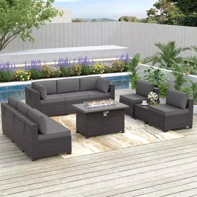ALAULM Ensemble de mobilier de jardin 14 pièces, ensembles de conversation d'extérieur en rotin, ensemble de canapés de jardin
