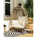 Oversize Wicker Egg Chair Outdoor with Steel Frame, Egg Basket Lounge Chair with 4 Cushions, Egg-Shaped Chair for Patio, Porch, Backyard