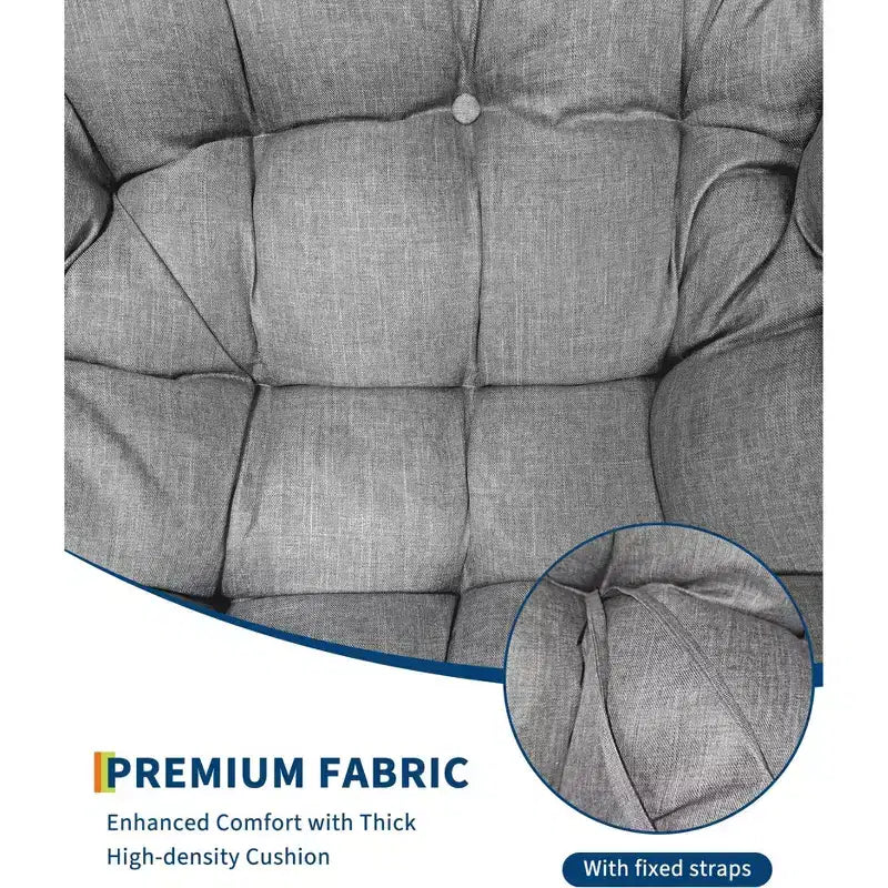 Fauteuil à bascule Papasan d'extérieur, chaise longue en osier surdimensionnée avec coussin et cadre en métal, fauteuil à bascule œuf en rotin pour patio