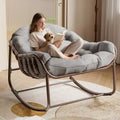 Outdoor Papasan Rocking Chair, Oversized Wicker Lounge Chair with Cushion and Metal Frame, Patio Rattan Egg Rocker