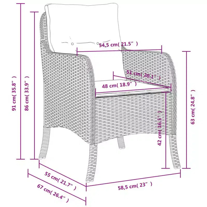 vidaXL Lot de 2 chaises de jardin en poly rotin gris – Coussins bleu marine, résistantes aux intempéries, pour jardin/extérieur, housses lavables, 23x26,4x33,9