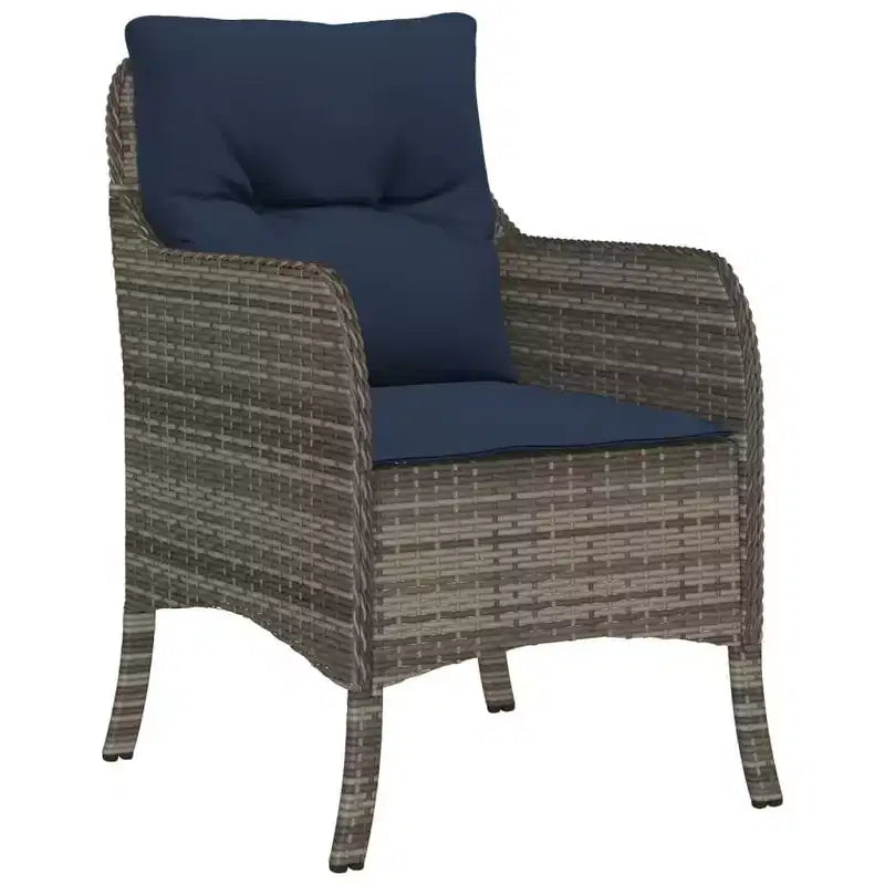vidaXL Lot de 2 chaises de jardin en poly rotin gris – Coussins bleu marine, résistantes aux intempéries, pour jardin/extérieur, housses lavables, 23x26,4x33,9