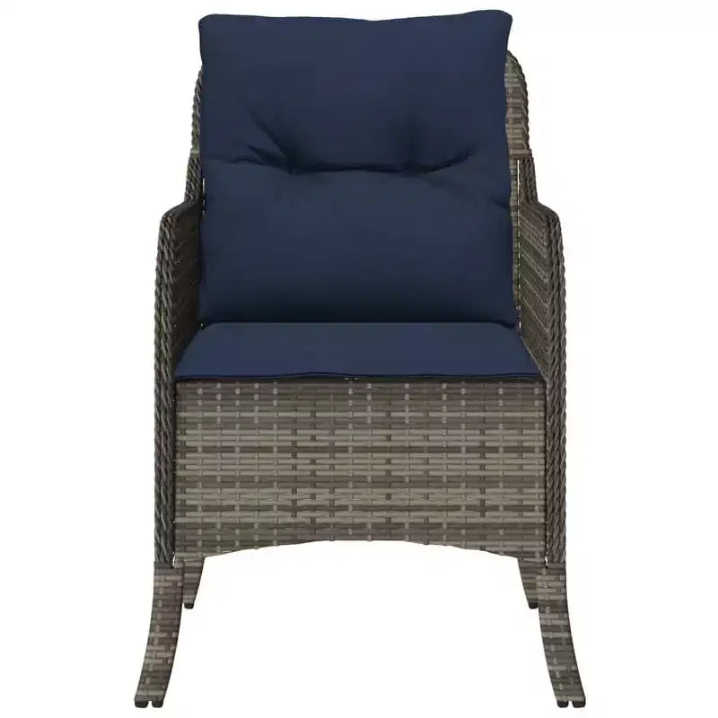 vidaXL Lot de 2 chaises de jardin en poly rotin gris – Coussins bleu marine, résistantes aux intempéries, pour jardin/extérieur, housses lavables, 23x26,4x33,9