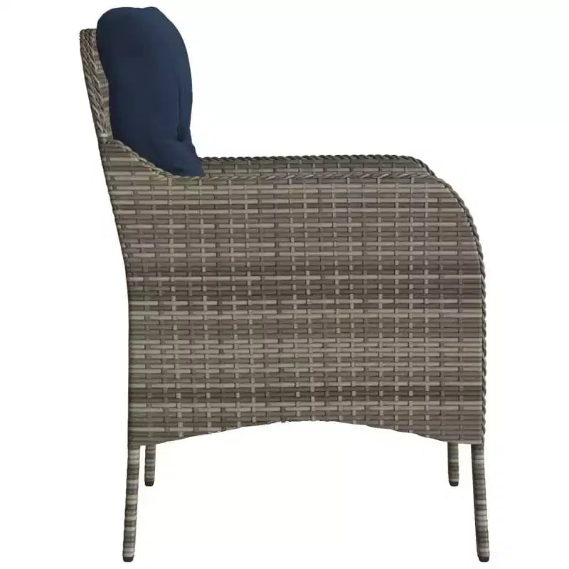 vidaXL Lot de 2 chaises de jardin en poly rotin gris – Coussins bleu marine, résistantes aux intempéries, pour jardin/extérieur, housses lavables, 23x26,4x33,9