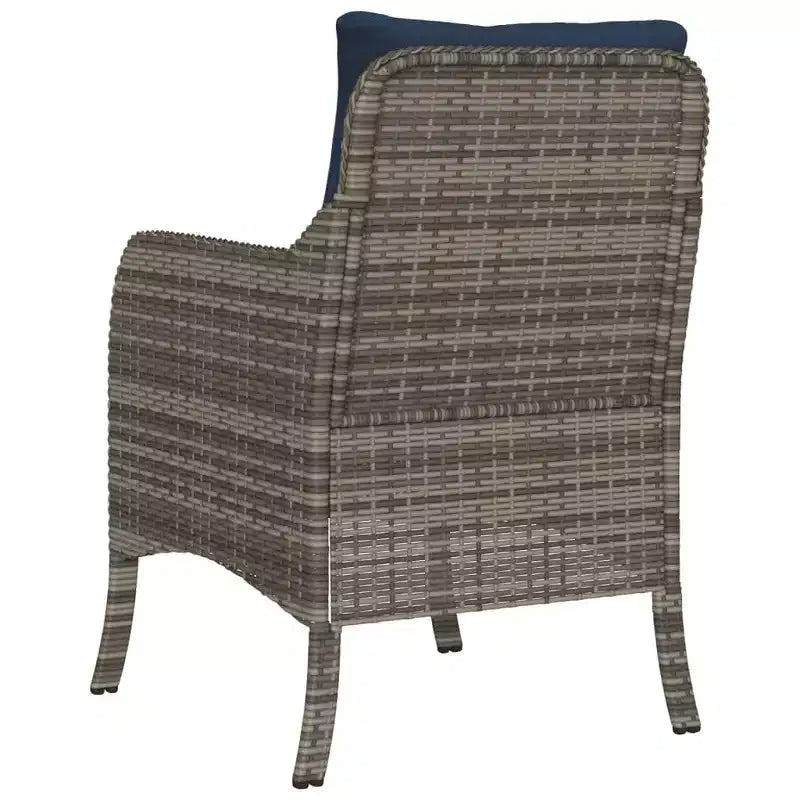 vidaXL Lot de 2 chaises de jardin en poly rotin gris – Coussins bleu marine, résistantes aux intempéries, pour jardin/extérieur, housses lavables, 23x26,4x33,9