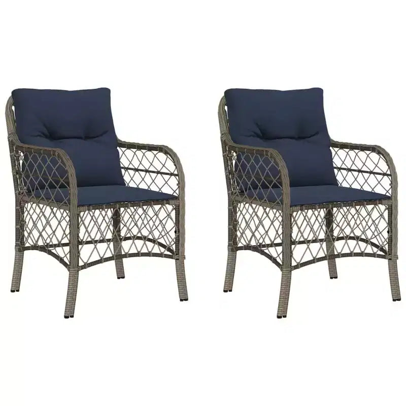 vidaXL Comfortable Poly Rattan Patio Chairs with Navy Cushions - Set of 2, UV and Weather-Resistant, Easy Clean Outdoor Seating