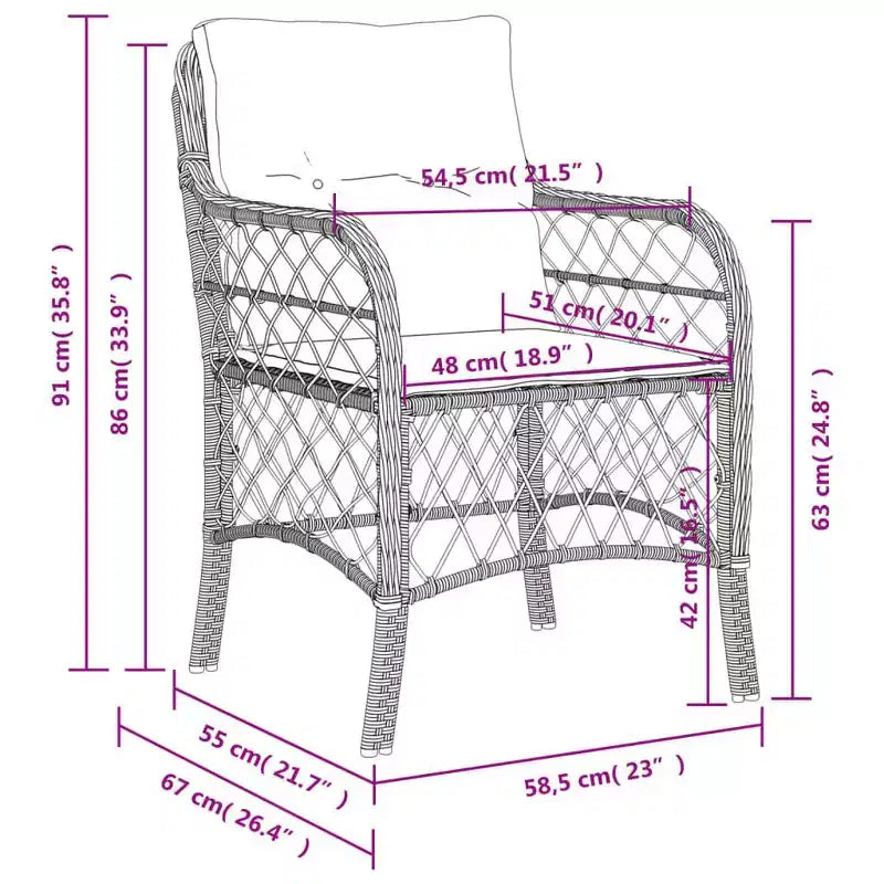 vidaXL Chaises de jardin confortables en résine tressée avec coussins bleus marine - Lot de 2, résistantes aux UV et aux intempéries, sièges d'extérieur faciles à nettoyer