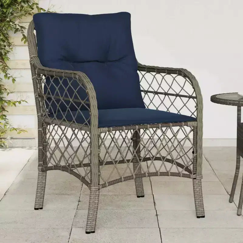 vidaXL Chaises de jardin confortables en résine tressée avec coussins bleus marine - Lot de 2, résistantes aux UV et aux intempéries, sièges d'extérieur faciles à nettoyer
