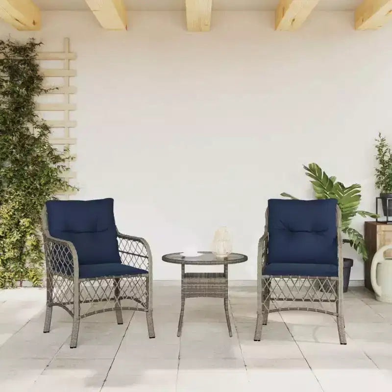 vidaXL Chaises de jardin confortables en résine tressée avec coussins bleus marine - Lot de 2, résistantes aux UV et aux intempéries, sièges d'extérieur faciles à nettoyer