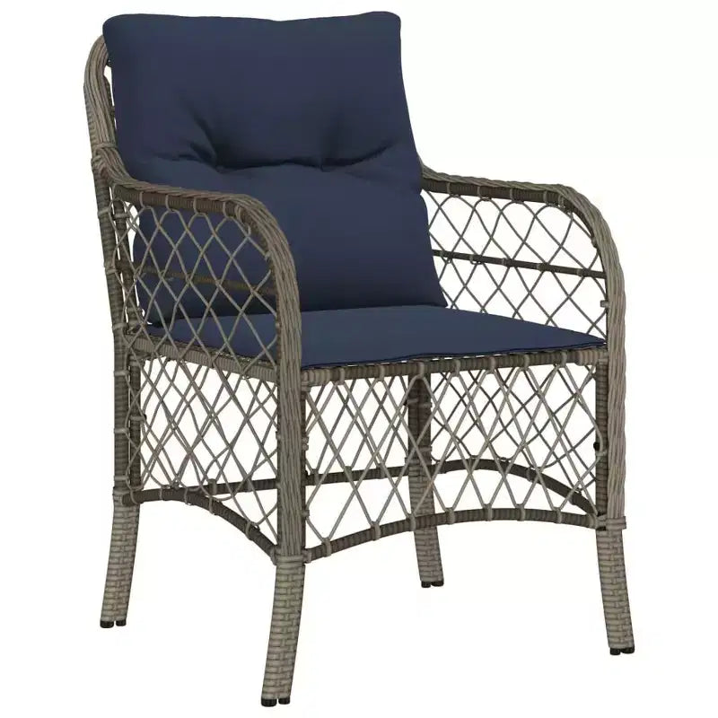 vidaXL Chaises de jardin confortables en résine tressée avec coussins bleus marine - Lot de 2, résistantes aux UV et aux intempéries, sièges d'extérieur faciles à nettoyer