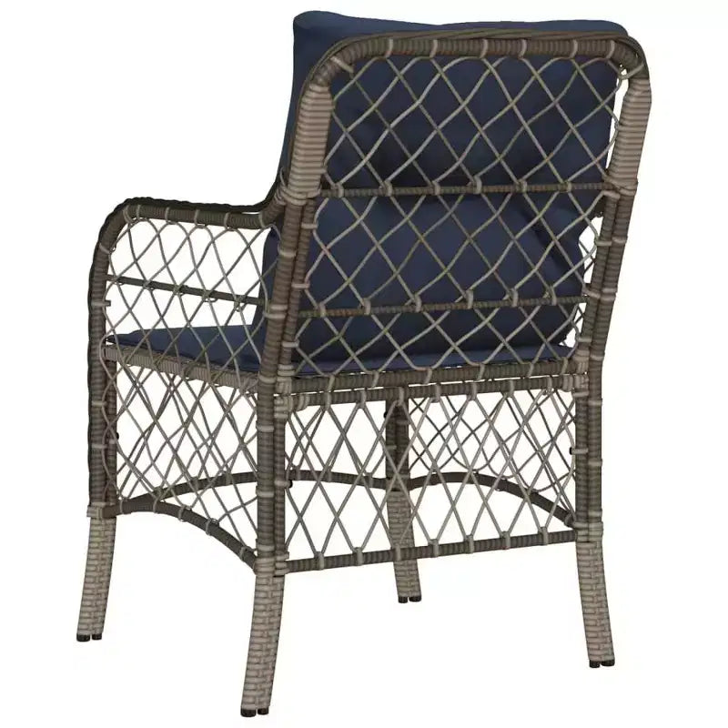 vidaXL Chaises de jardin confortables en résine tressée avec coussins bleus marine - Lot de 2, résistantes aux UV et aux intempéries, sièges d'extérieur faciles à nettoyer
