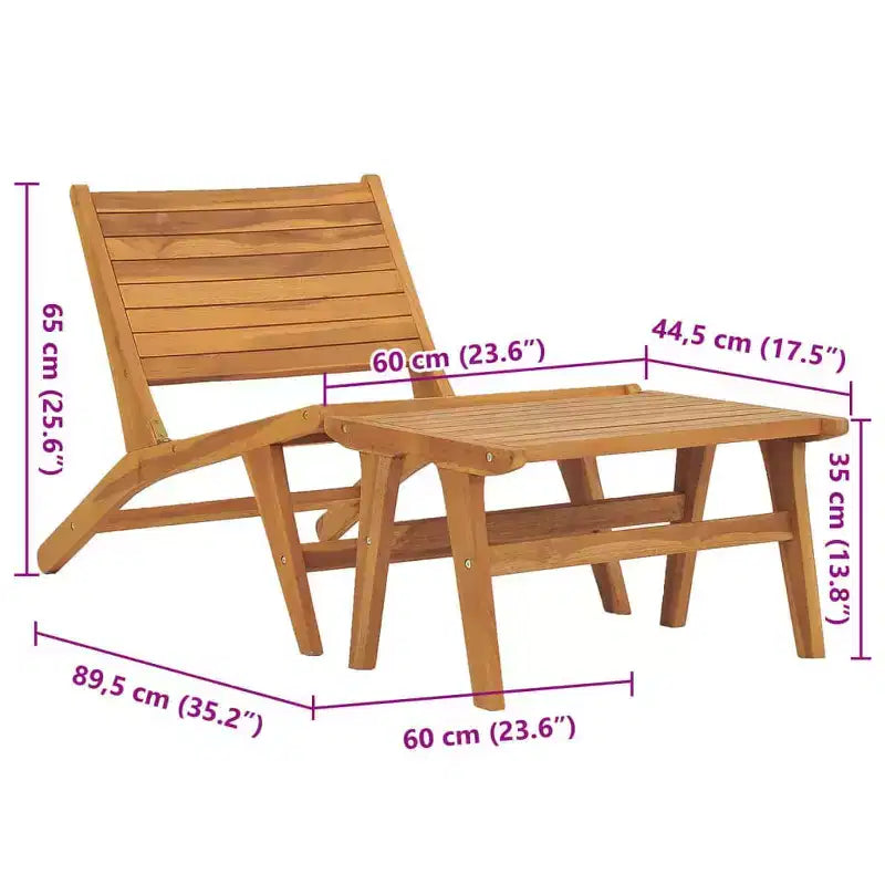 vidaXL Chaise longue de jardin Chaise longue pour piscine en teck massif - Avec repose-pieds