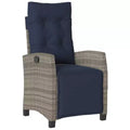 vidaXL Reclining Patio Chair with Footrest - Gray Poly Rattan & Navy Cushion, Weather-Resistant, Adjustable Backrest for Outdoor/Garden/Deck Use