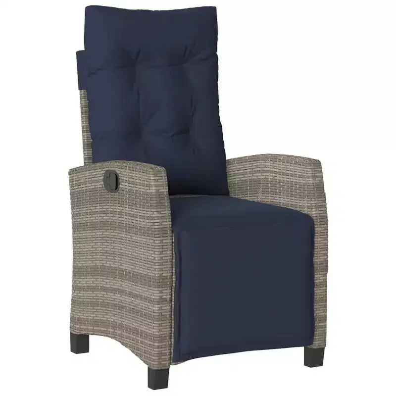 vidaXL Reclining Patio Chair with Footrest - Gray Poly Rattan & Navy Cushion, Weather-Resistant, Adjustable Backrest for Outdoor/Garden/Deck Use