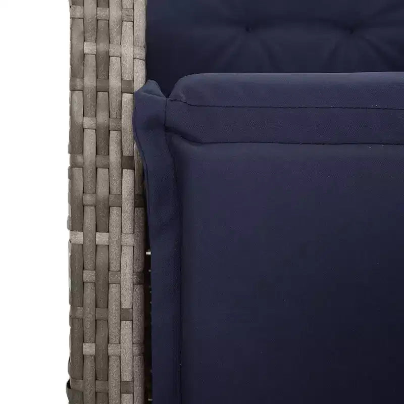 vidaXL Chaise longue de jardin inclinable avec repose-pieds - Rotin synthétique gris et coussin bleu marine, Résistant aux intempéries, Dossier réglable pour extérieur/jardin/terrasse