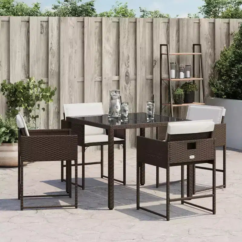 vidaXL Chaises de jardin avec coussins - 4 pièces, rotin synthétique marron, mobilier d'extérieur/jardin avec dossier rabattable, coussins et housses lavables