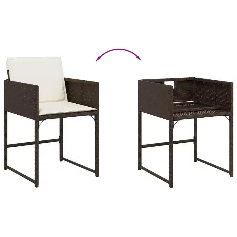 vidaXL Chaises de jardin avec coussins - 4 pièces, rotin synthétique marron, mobilier d'extérieur/jardin avec dossier rabattable, coussins et housses lavables