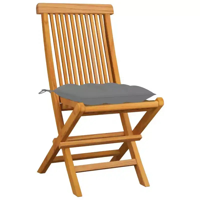 vidaXL Elegant Patio Chairs with Comfort Cushions 4 pcs - Solid Teak Wood Construction, Gray Cushions, Lightweight, Foldable, Easy Maintenance