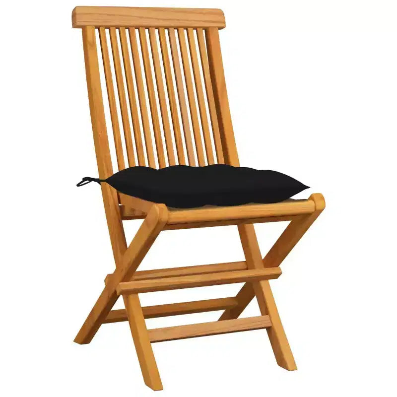 vidaXL Patio Chairs 4 Pcs Folding Chair with Cushions, Solid Teak Wood, Black - Ideal for Outdoor/Garden/Patio