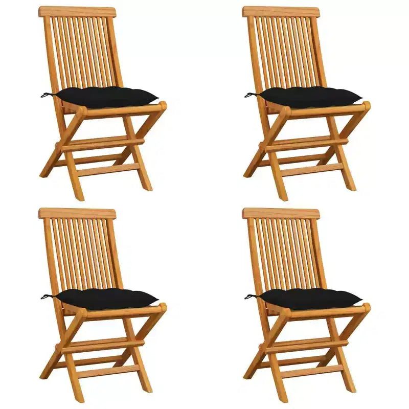 vidaXL Chaises de jardin 4 pcs Pliantes avec coussins, Bois de teck massif, Noir - Idéal pour l'extérieur/jardin/terrasse