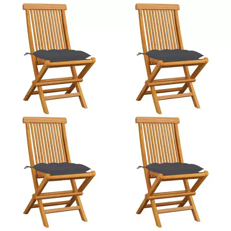 vidaXL Chaises de jardin pliantes en teck – Extérieur avec coussins anthracite durables et confortables, légères et faciles à ranger (Lot de 4)
