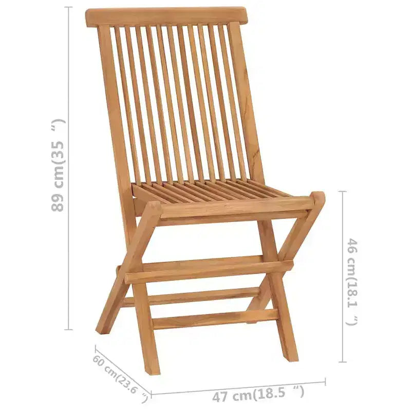 vidaXL Chaises de Patio Pliantes, Lot de 2, Sièges d'Extérieur en Bois pour Jardin, Salle à Manger, Camping, Plage, Structure Stable Facile à Ranger, Bois de Teck Massif