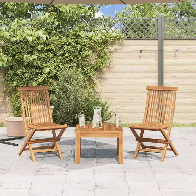 vidaXL Chaises de Patio Pliantes, Lot de 2, Sièges d'Extérieur en Bois pour Jardin, Salle à Manger, Camping, Plage, Structure Stable Facile à Ranger, Bois de Teck Massif