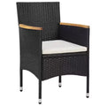 vidaXL 2 pcs Modern Patio Dining Chairs in Durable Black Poly Rattan with Acacia Wood Armrests and Removable, Washable Cushion Covers