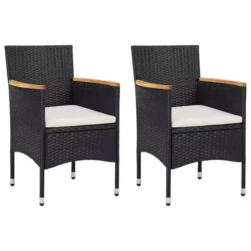 vidaXL 2 chaises de salle à manger d'extérieur modernes en rotin synthétique noir durable avec accoudoirs en bois d'acacia et housses de coussin amovibles et lavables