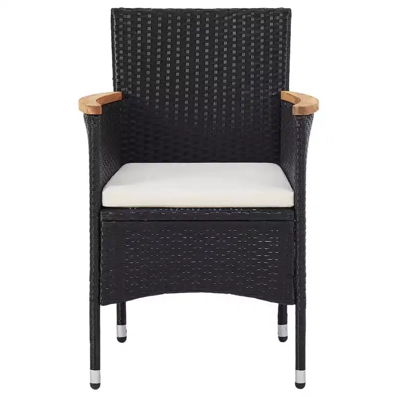 vidaXL 2 chaises de salle à manger d'extérieur modernes en rotin synthétique noir durable avec accoudoirs en bois d'acacia et housses de coussin amovibles et lavables