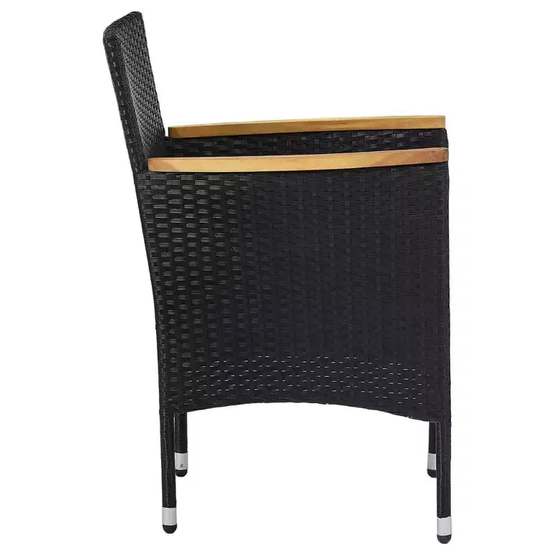 vidaXL 2 chaises de salle à manger d'extérieur modernes en rotin synthétique noir durable avec accoudoirs en bois d'acacia et housses de coussin amovibles et lavables
