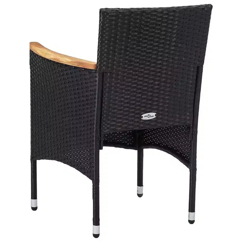 vidaXL 2 chaises de salle à manger d'extérieur modernes en rotin synthétique noir durable avec accoudoirs en bois d'acacia et housses de coussin amovibles et lavables
