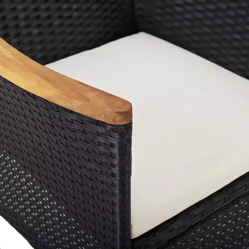 vidaXL 2 chaises de salle à manger d'extérieur modernes en rotin synthétique noir durable avec accoudoirs en bois d'acacia et housses de coussin amovibles et lavables