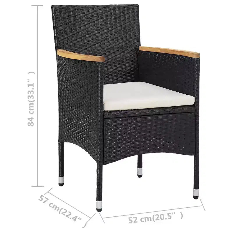vidaXL 2 chaises de salle à manger d'extérieur modernes en rotin synthétique noir durable avec accoudoirs en bois d'acacia et housses de coussin amovibles et lavables