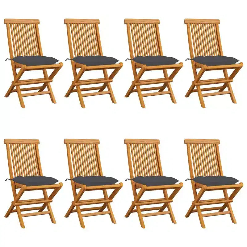 vidaXL Chaises de jardin en teck 8 pièces avec coussins anthracite, extérieures, pliables et faciles à nettoyer, d'une solidité exceptionnelle et résistantes aux intempéries