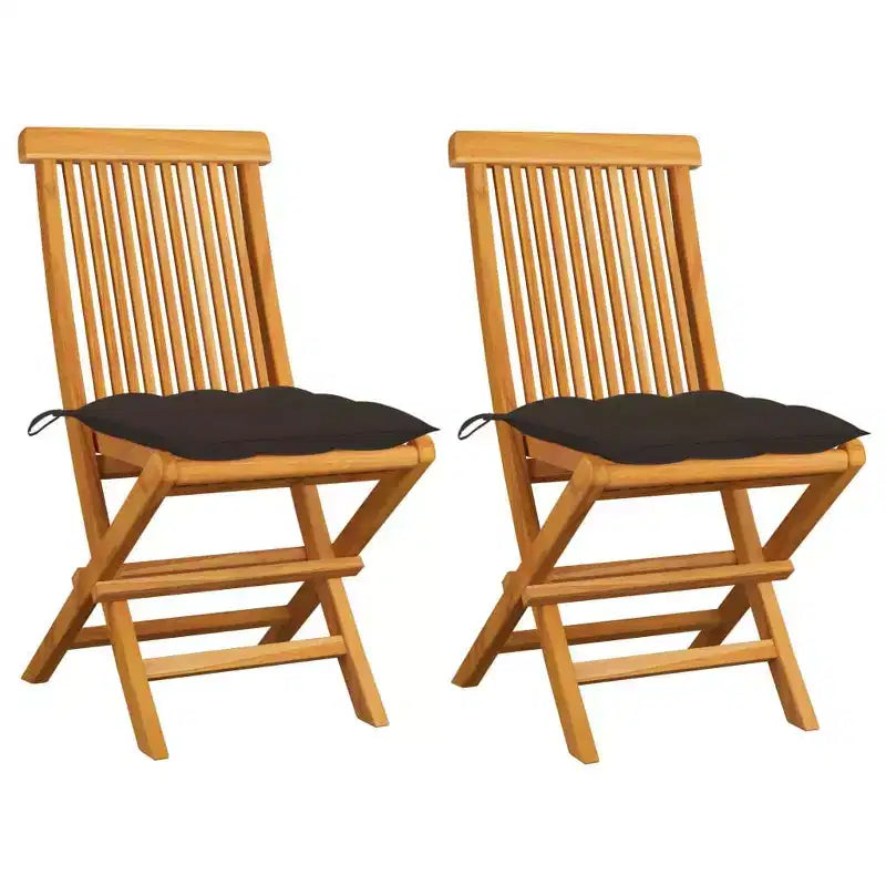 vidaXL Chaises de patio en teck massif avec coussins taupe - Légères, pliables, faciles à nettoyer, ensemble de mobilier d'extérieur résistant aux intempéries
