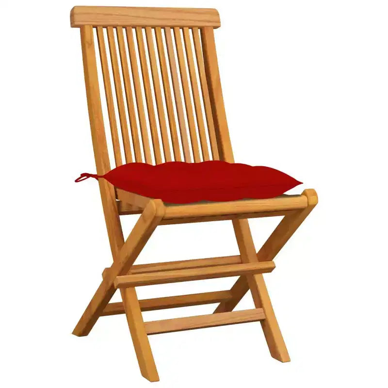 vidaXL Solid Teak Wood Patio Chairs with Red Cushions, Outdoor Garden Furniture, Set of 4, Weather Resistant, Comfort Seating, Foldable and