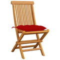 vidaXL Solid Teak Wood Patio Chairs with Red Cushions, Outdoor Garden Furniture, Set of 4, Weather Resistant, Comfort Seating, Foldable and