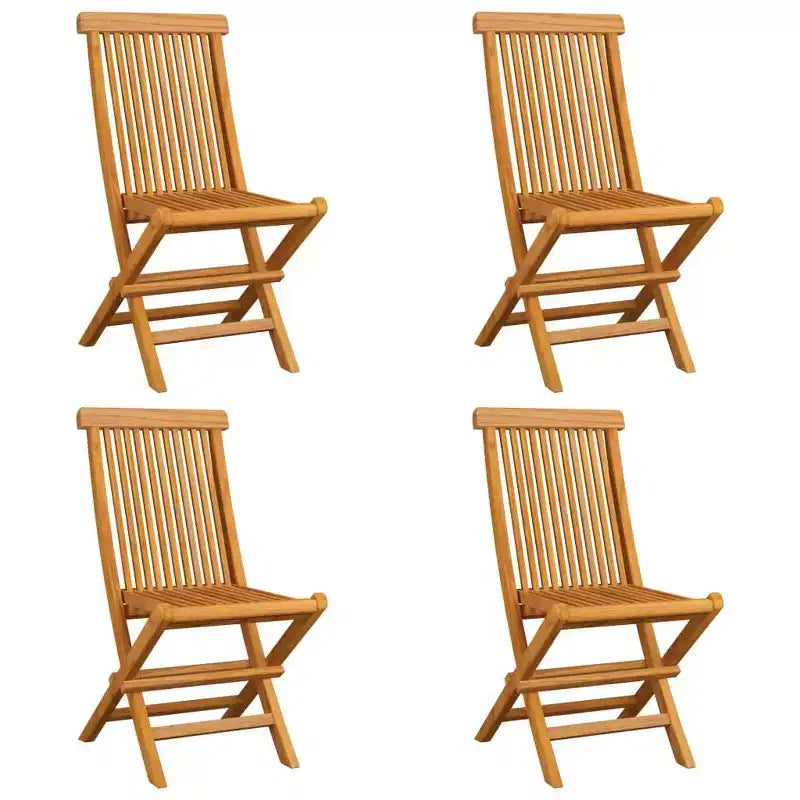 vidaXL Chaises de Jardin en Bois de Teck Massif avec Coussins Rouges, Mobilier de Jardin d'Extérieur, Lot de 4, Résistant aux Intempéries, Assise Confortable, Pliable et