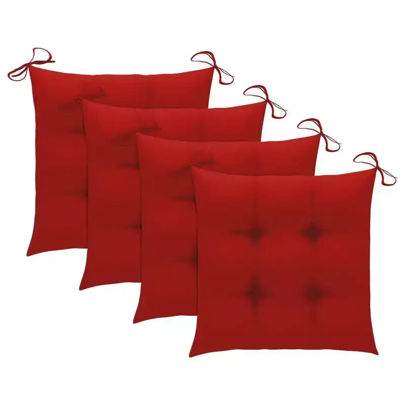 vidaXL Chaises de Jardin en Bois de Teck Massif avec Coussins Rouges, Mobilier de Jardin d'Extérieur, Lot de 4, Résistant aux Intempéries, Assise Confortable, Pliable et