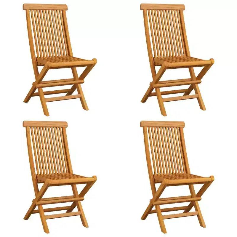 vidaXL Lot de 4 chaises de jardin en teck avec coussins verts, résistantes aux intempéries, légères, pliables et faciles à nettoyer. Parfait pour l'extérieur.