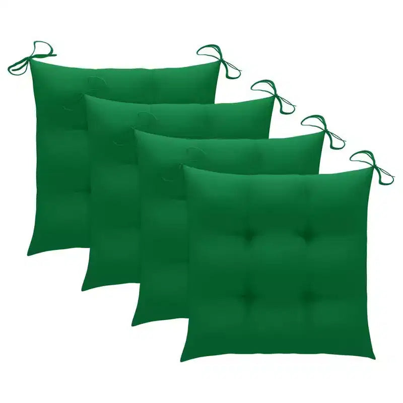 vidaXL Lot de 4 chaises de jardin en teck avec coussins verts, résistantes aux intempéries, légères, pliables et faciles à nettoyer. Parfait pour l'extérieur.
