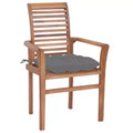 vidaXL Solid Teak Wood Dining Chairs - Set of 4 with Gray Cushions, Comfortable Design, Ideal for Patio, Garden or Dining Room, Stackable for Storage