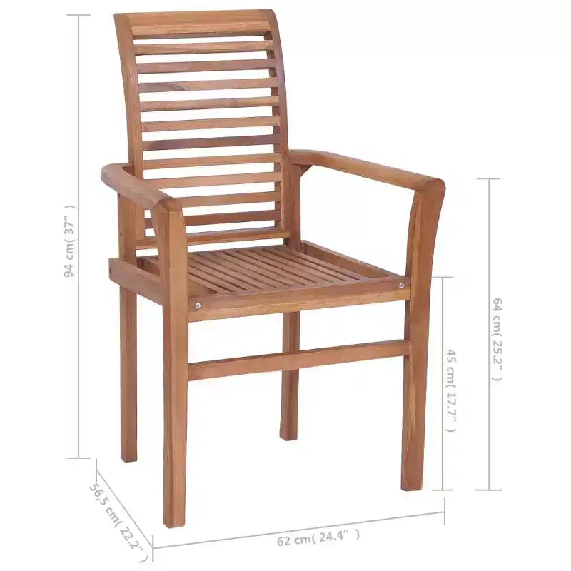 vidaXL Chaises de salle à manger en bois de teck massif - Lot de 4 avec coussins gris, design confortable, idéales pour la terrasse, le jardin ou la salle à manger, empilables pour le rangement