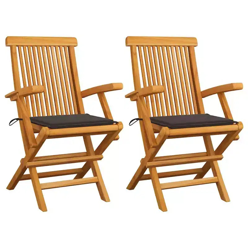 vidaXL Lot de 2 chaises de jardin pliables en bois d'acacia massif avec coussins taupe – Pour jardin, terrasse et patio