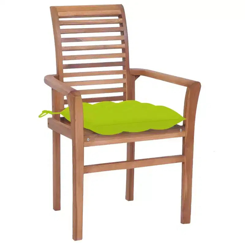 vidaXL Solid Teak Wood Patio Dining Chairs with Bright Green Cushions - 4 Pcs, Stackable, Indoor/Outdoor Seating - Ergonomic and Waterproof